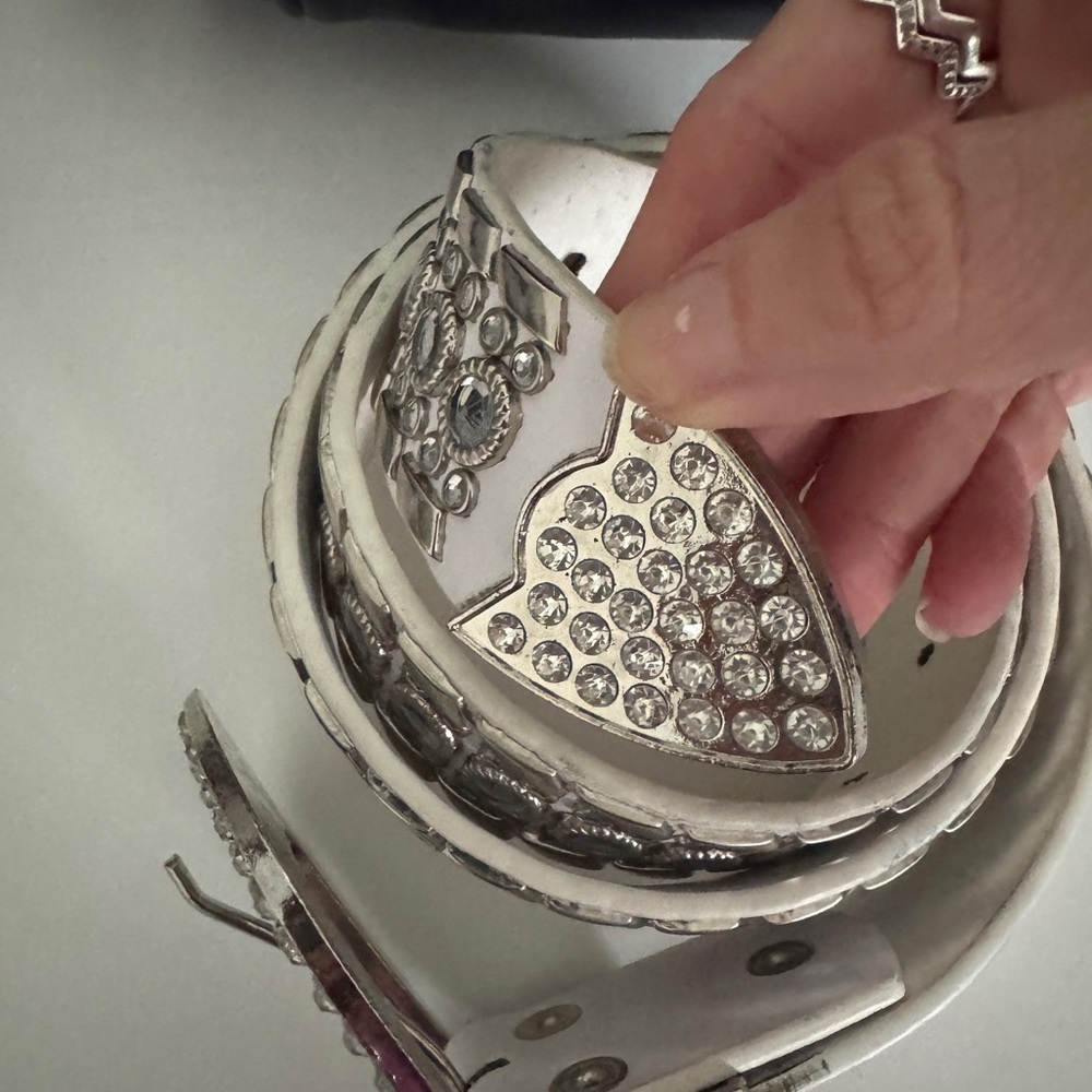 White Belt with Silver Rhinestone Buckle